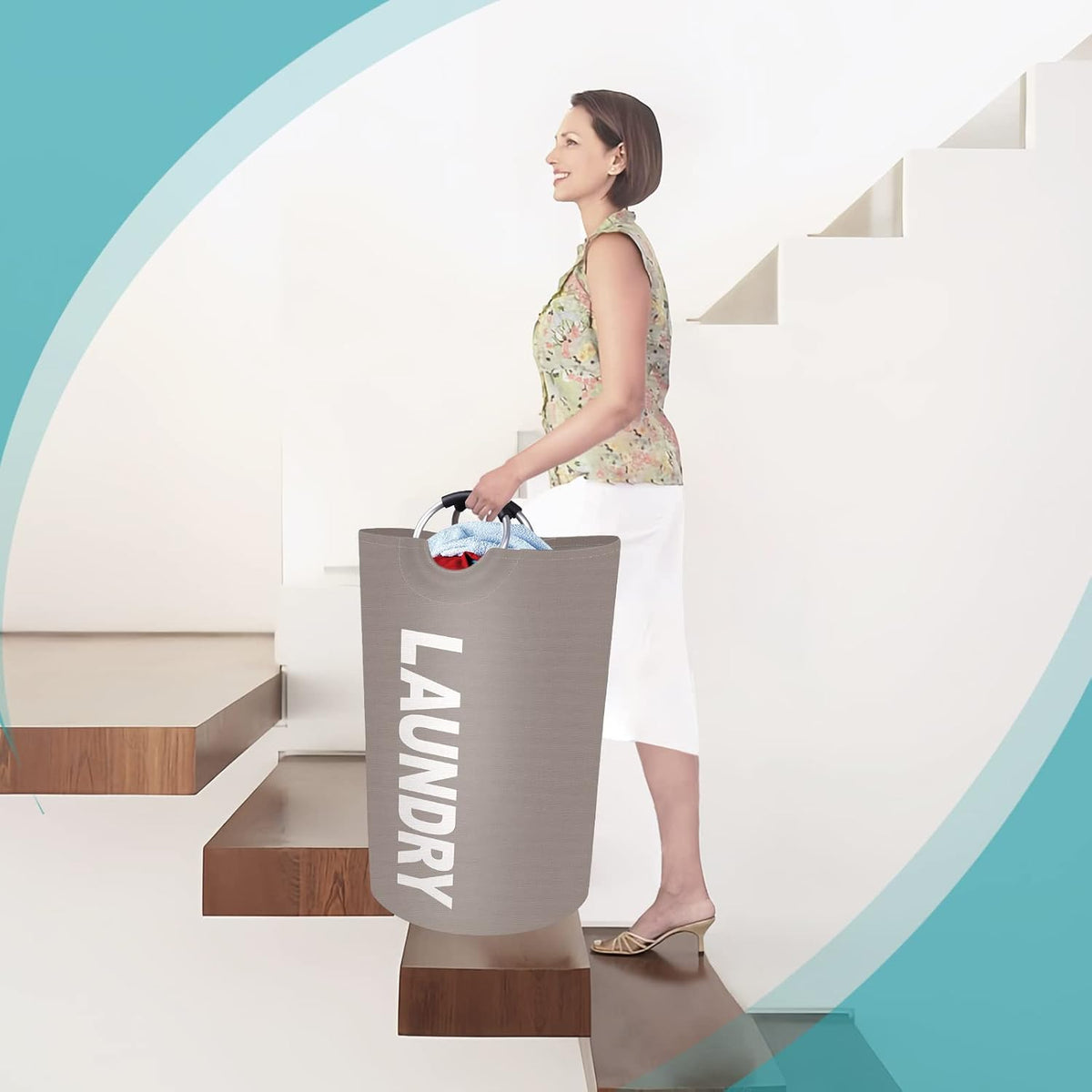 115L Large Laundry Basket, Dirty Clothes Waterproof Laundry Hamper, Khaki
