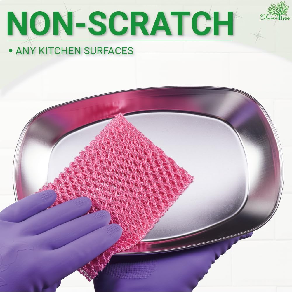 Basic Dish Wash Net 10 pcs - All Purpose, Non-Scratch, Heavy Duty Dish Scrubbers for Cleaning Dishes, Pots and Pans Color Pink