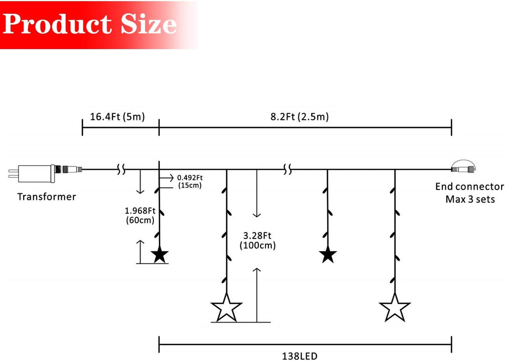 AWQ 12 Stars 138 LED Star String Lights Curtain Lights for Bedroom Decor