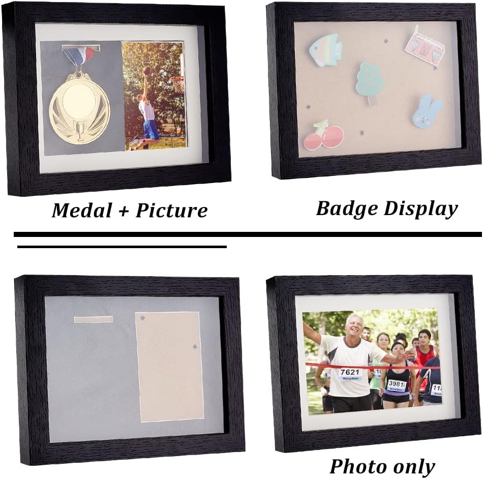 OLYCRAFT Medal Display Shadow Box 6.9x7.2x9 inch Black Medal Display Case Natural Wood Photo Frames with Clear Window for Military Medals Beach Tags Jewelry Pins Pin Enthusiast Collectibles