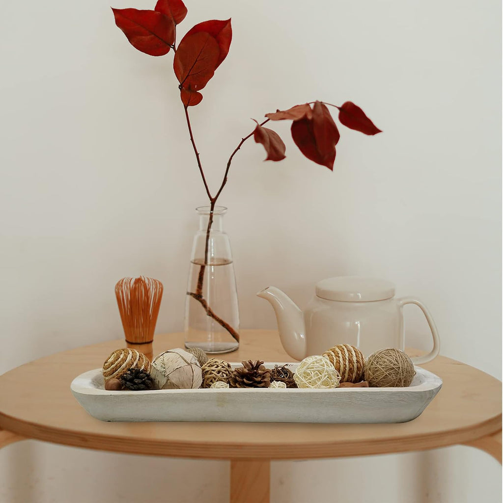 Decorative Bowl Vintage Wooden Dough Bowls Hand Carved, Farmhouse Country, Restaurant, Cafe Decoration, Place Bread, Fruit, Aromatherapy. (20x6x2in(White))