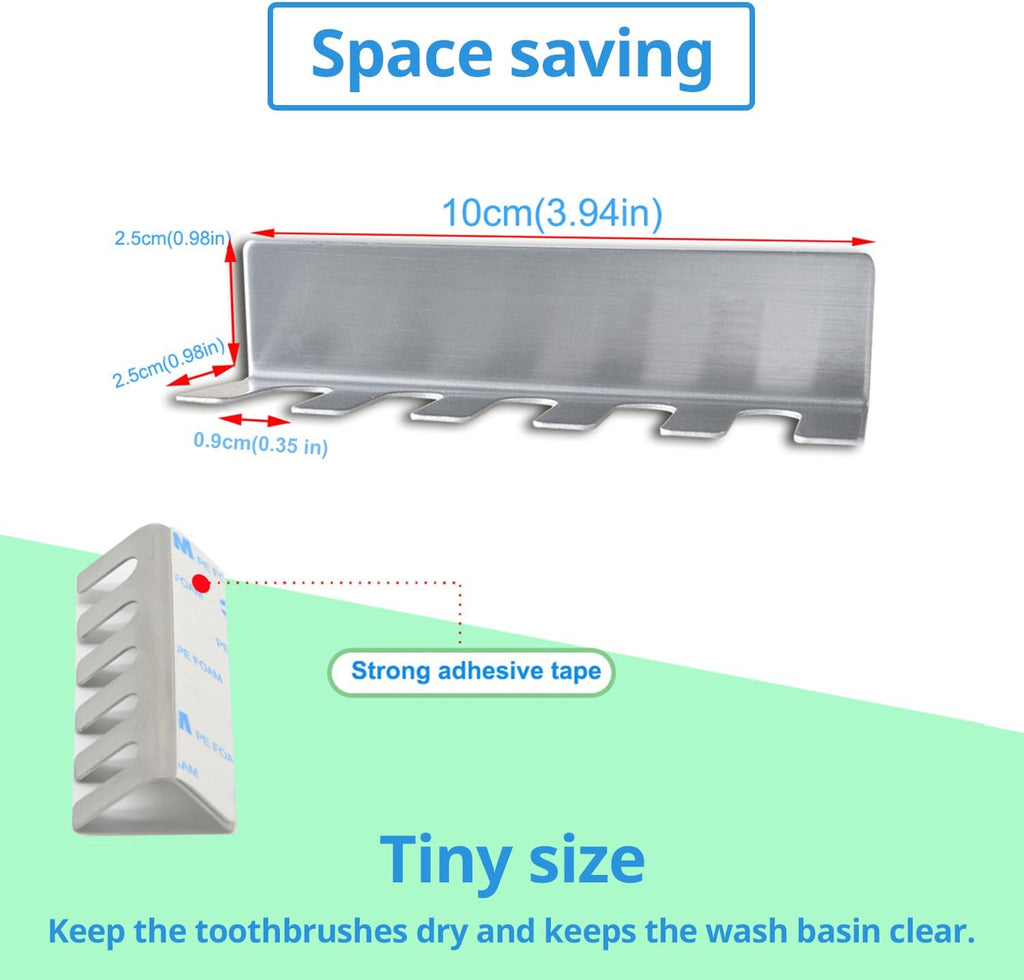 Wall Mounted Toothbrush Holder, Stainless Steel Toothbrush Holder with Self-Adhesive No Drilling Toothbrush Organizer, Bathroom Mounted Holder for Toothbrush Head, Washroom Razor Holder