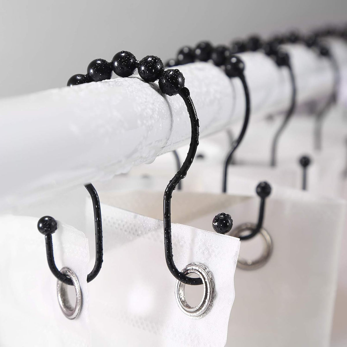 Goowin Shower Curtain Hooks, 12 Pcs Shower Curtain Rings, Stainless Steel Black Shower Curtain Hooks, Shower Curtain Rings Rust Proof, Smooth Sliding Anti-Drop Double Shower Rings for Curtain (Black)