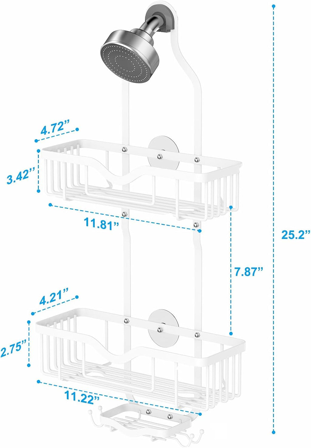 Shower Caddy Hanging, Bathroom Shower Rack, Bathroom Organizer with Soap Dish, Over The Showerhead Caddy with Hooks for Razor/Sponge, Soft White (Assembly Required)