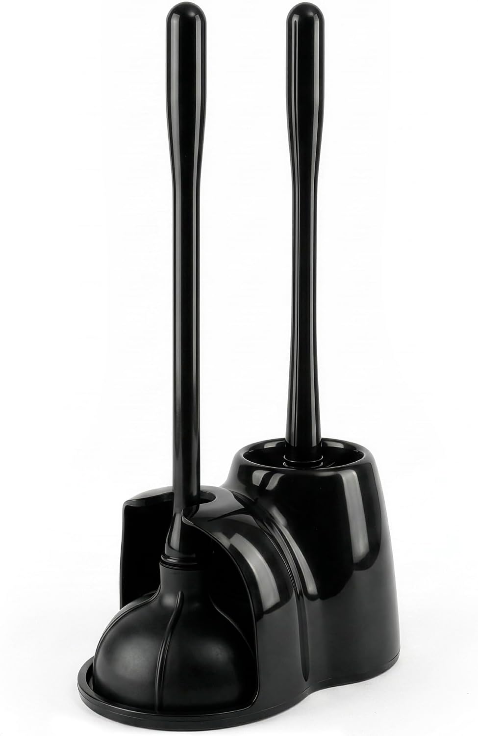 Black Toilet Brush and Plunger Set with Holder, 15.2 Inch (Black)