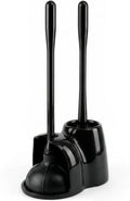 Black Toilet Brush and Plunger Set with Holder, 15.2 Inch (Black)