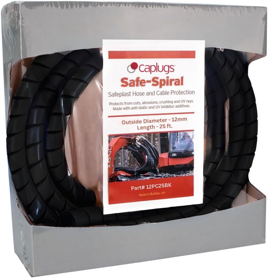 12PC25bk Pre-Cut Spiral Wrap Hose Protector, 3/8" I.D., 25' Length, Black