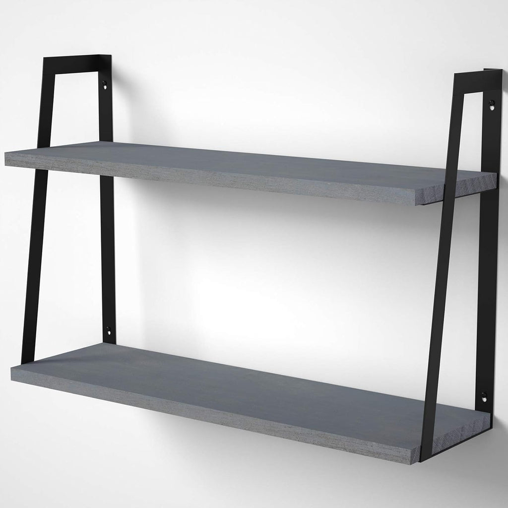 SRIWATANA Gray 2-Tier Floating Shelves, Wood Wall Storage Shelf Unit