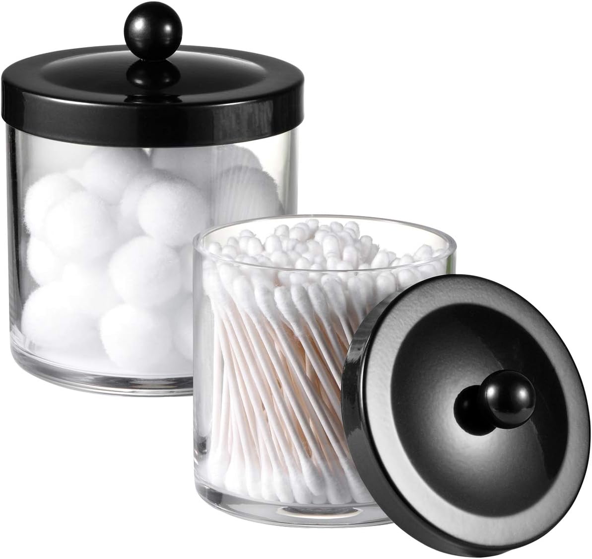 SheeChung 2 Pack Plastic Apothecary Jars with Black Metal Lids