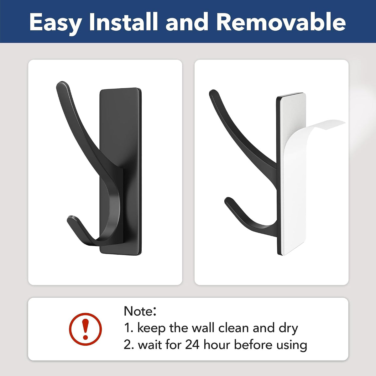 pickpiff Matt Black Self-Adhesive Hook, 13LB Hanger for Coat/Towel, 6-Pack