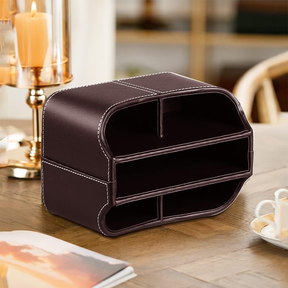 360° Rotating Remote Control Holder, PU Leather TV Remote Caddy, Pen Holder