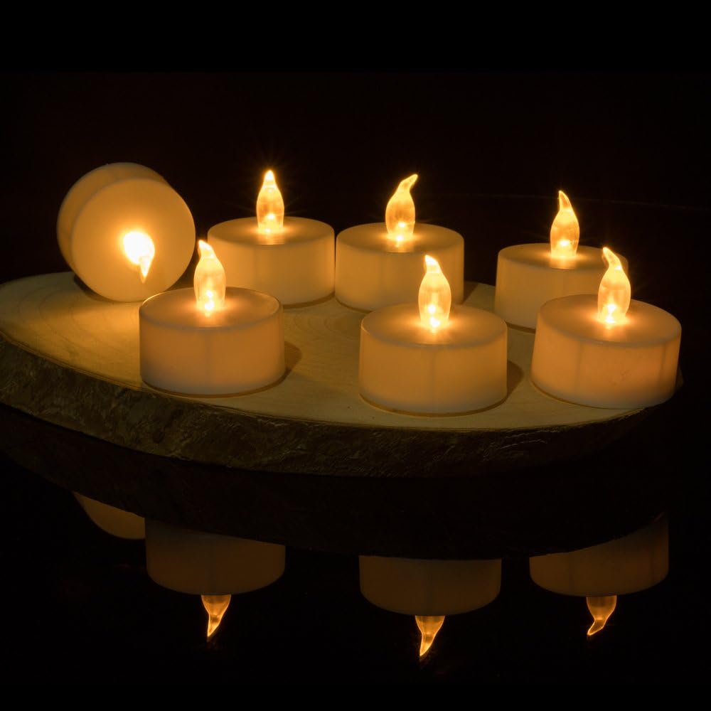 Realistic Bright Flameless LED Tea Light Candles, Bright, Flickering, Battery Powered Fake Candles, Unscented Tea Lights, Pack of 24