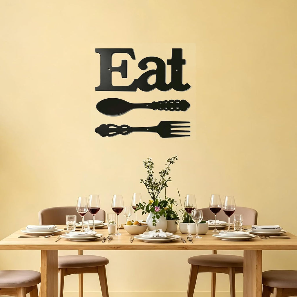 DUOOLN Metal Kitchen Eat Signs Wall Decor, Modern Kitchenware Line Art, Rustic Home Hanging Pictures Country Farmhouse Sign For Mardi Gras Easter Dining Room - Black