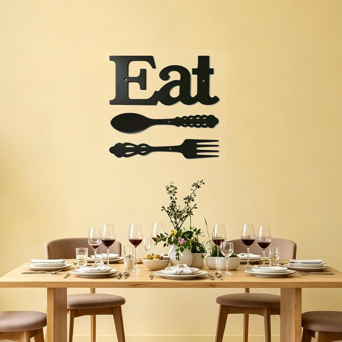 DUOOLN Metal Kitchen Eat Signs Wall Decor, Modern Kitchenware Line Art, Rustic Home Hanging Pictures Country Farmhouse Sign For Mardi Gras Easter Dining Room - Black
