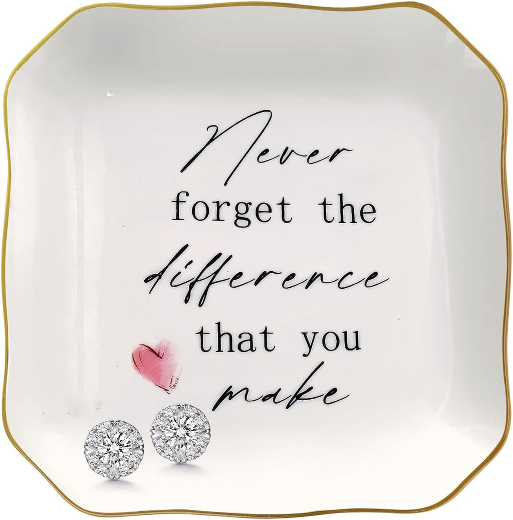 Retirement Gift for Woman - 4"x4" Ceramic Jewelry Dish Tray - Thank You Gifts for Women Employee Appreciation Gifts for Coworkers Teacher Boss Lady Manager Nurses