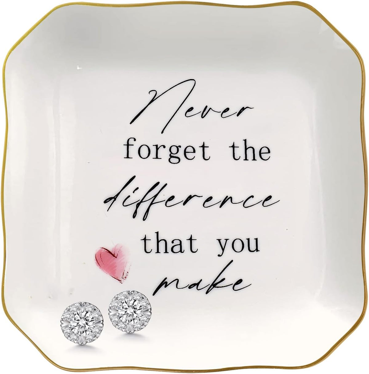 Retirement Gift for Woman - 4"x4" Ceramic Jewelry Dish Tray - Thank You Gifts for Women Employee Appreciation Gifts for Coworkers Teacher Boss Lady Manager Nurses