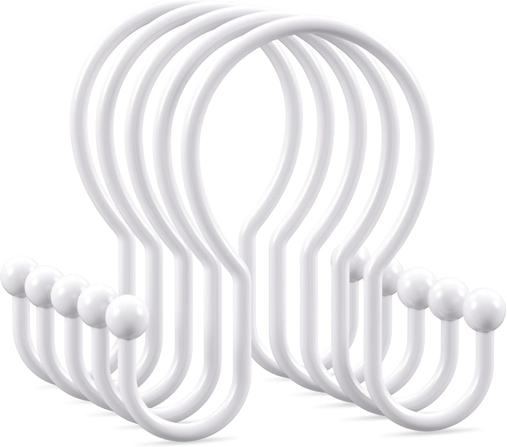 OEH Shower Curtain Hooks, 12 Pcs Minimalist Shower Curtain Rings, Metal Shower Curtain Hangers, Double Hook Shower Curtain Hooks Rust Proof, Glide Smoothly Shower Hooks for Shower Curtain Rod, White