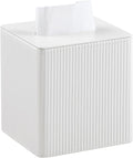 PU Leather Square Tissue Box Cover Tissue Box Holder Cube (Ivory)
