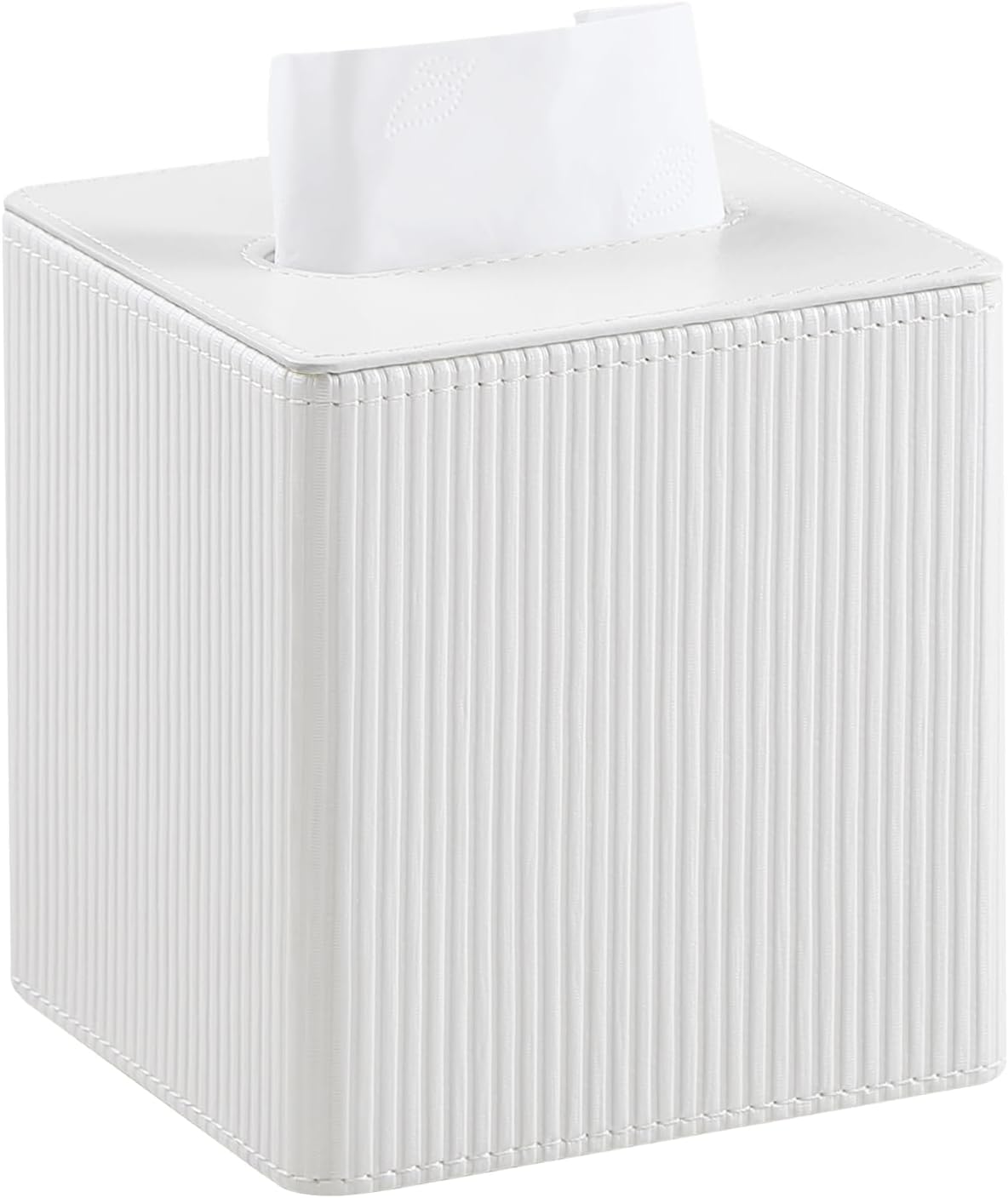PU Leather Square Tissue Box Cover Tissue Box Holder Cube (Ivory)