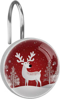 12 PCS Christmas Reindeer Shower Curtain Hooks, Rustproof Stainless Steel Decorative Shower Curtain Rings Hangers for Bathroom Living Room Bedroom Curtains Rods