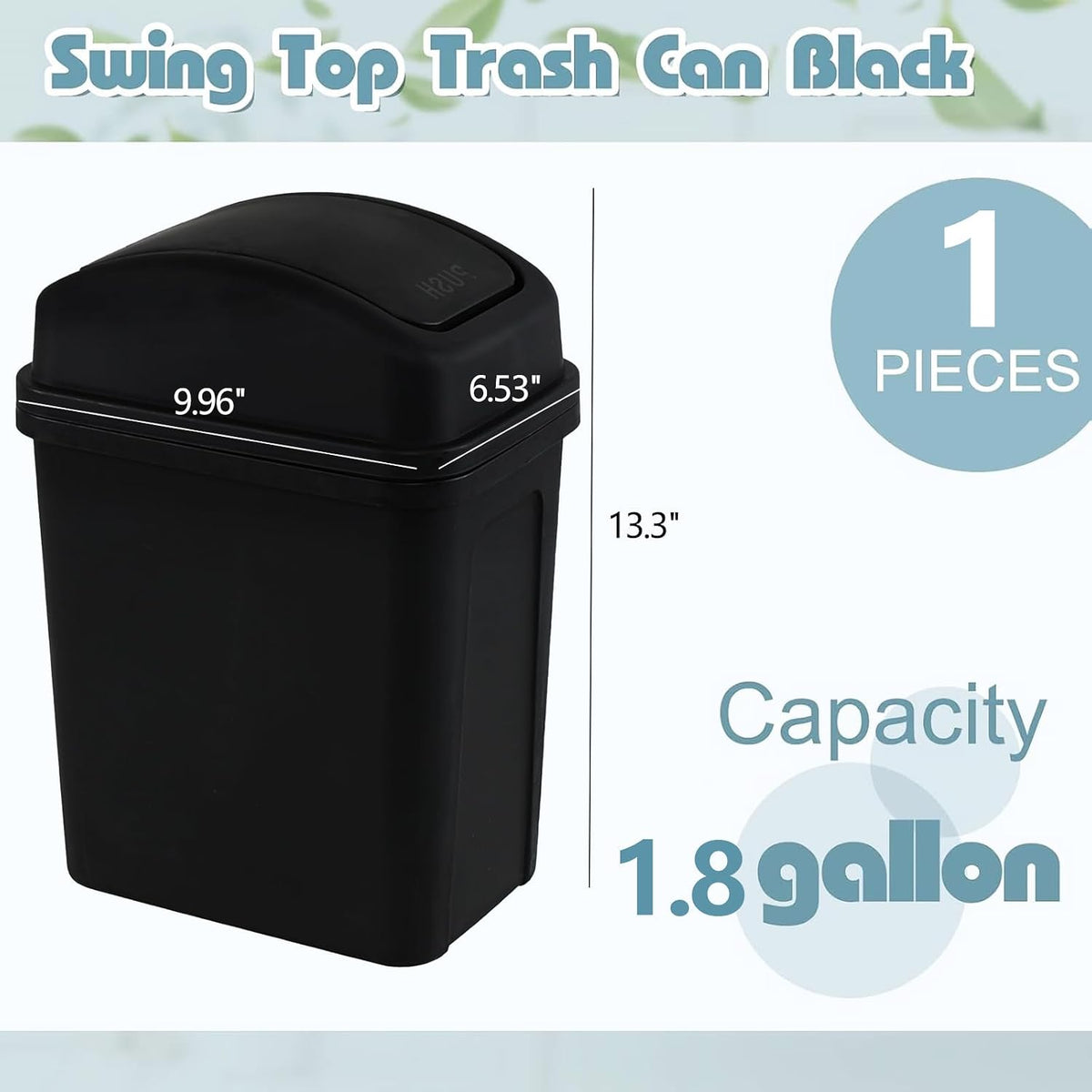 1.8 Gallon Trash Can with Swing Lid, Small Bedroom Garbage Bin