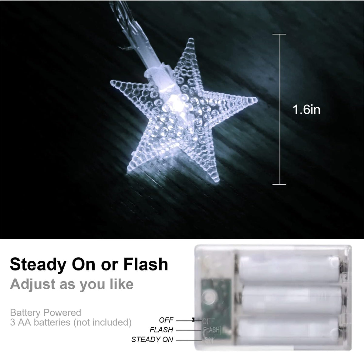 ITICdecor Outdoor Indoor Christmas Star String Lights 15Ft 30LED Cold White