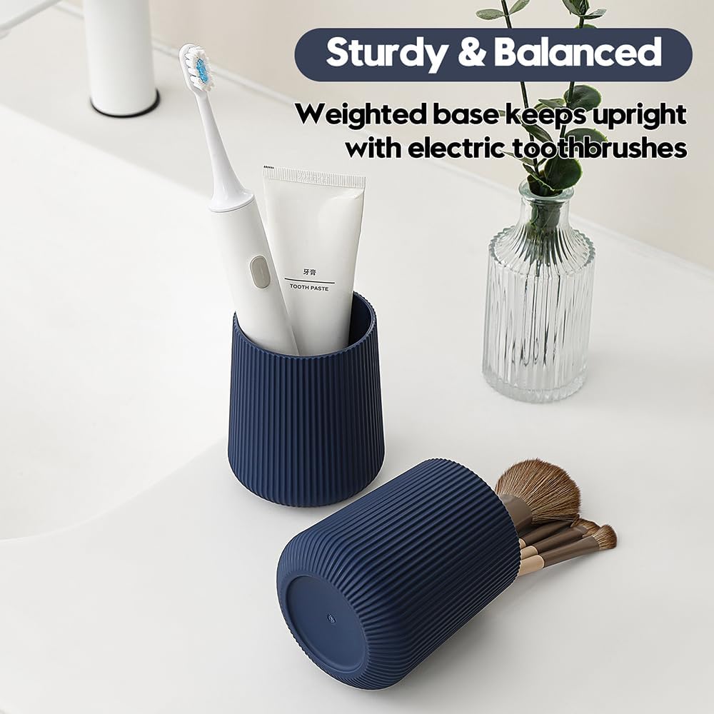 YAUKPH Navy Blue Striped Toothbrush Holder