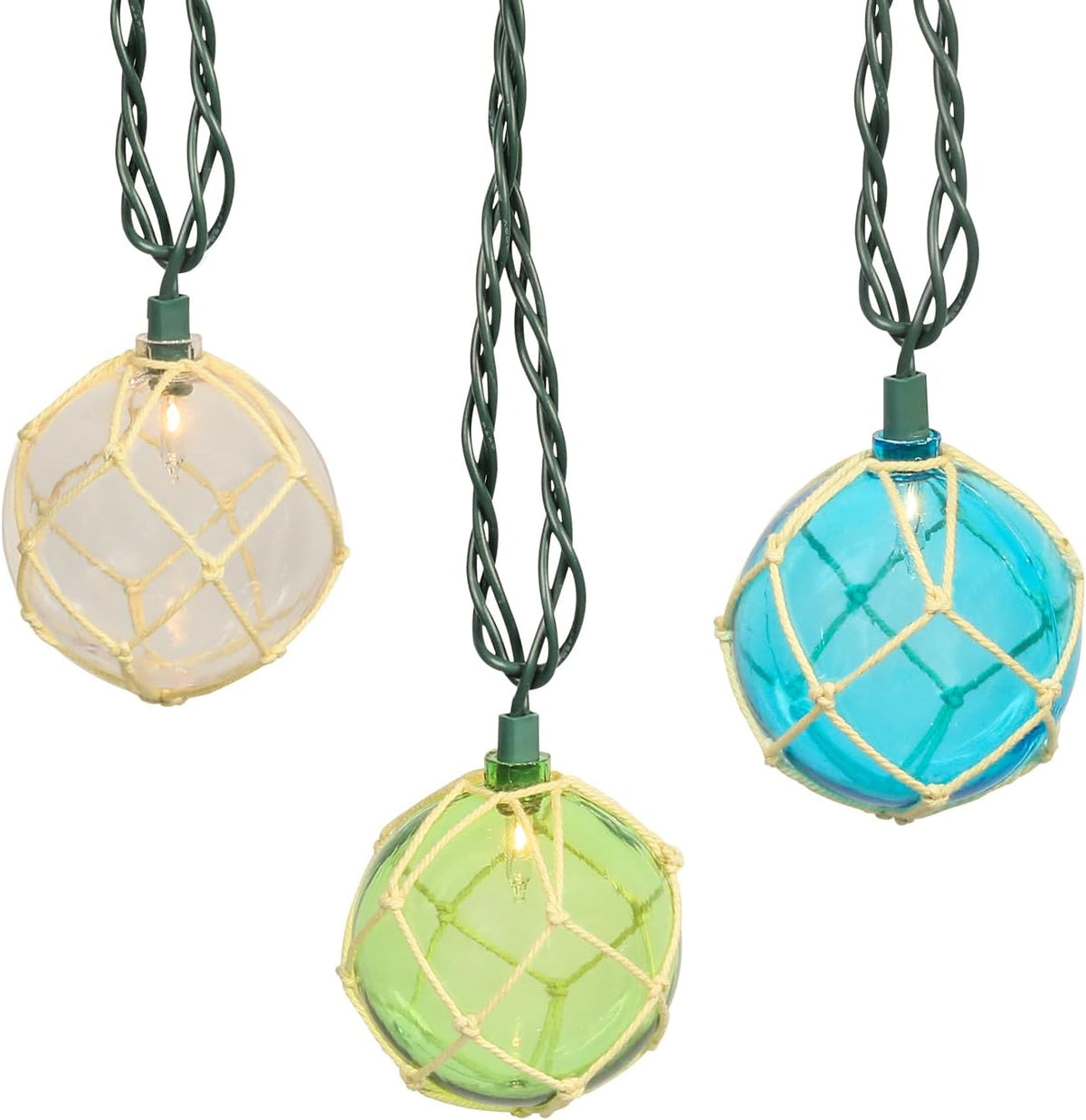 Decorative String Lights, 10 Nautical Fishing Floats, 7.92Ft Green Cord