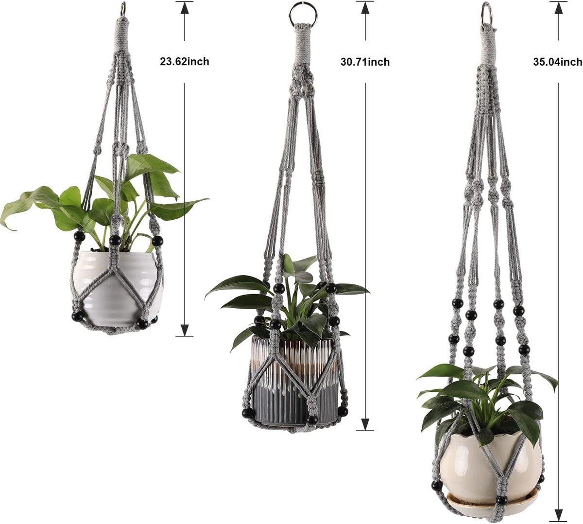 Macrame Plant Hangers with Beads for Indoor and Outdoor, 3 Pack