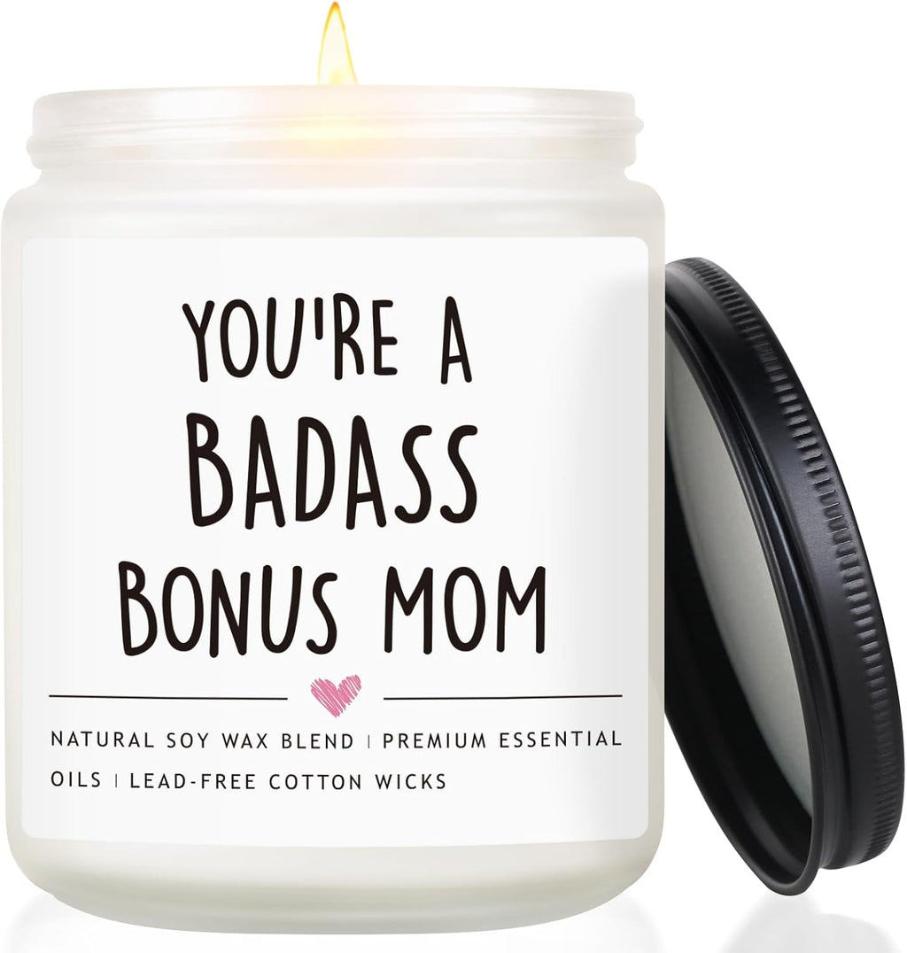 Bonus Mom Gifts from Daughter Son, Lavender Scented Soy Wax Candle