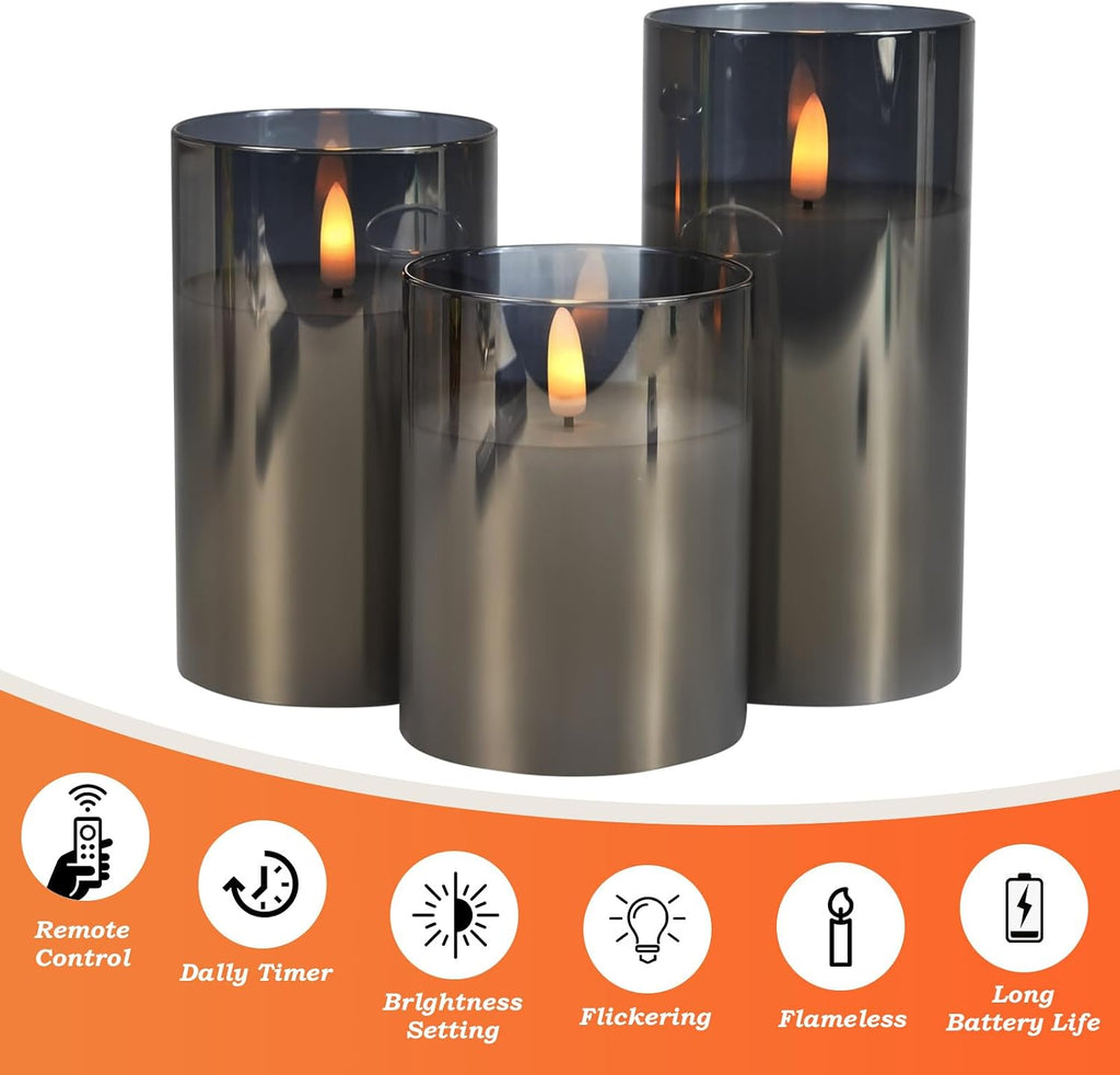 Flameless Glass Candles with Remote, Realistic Wax LED Pillar Candles JL-C3