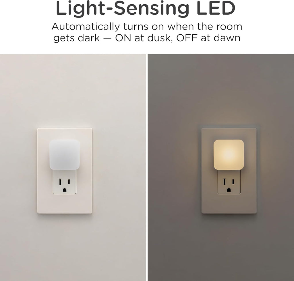 Lights By Night Mini Square LED Night Light, Plug in, Dusk to Dawn Sensor