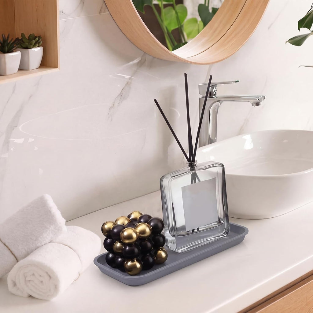 Wenqik 6 Pcs Mini Silicone Vanity Tray Bathroom Counter, Dark Gray