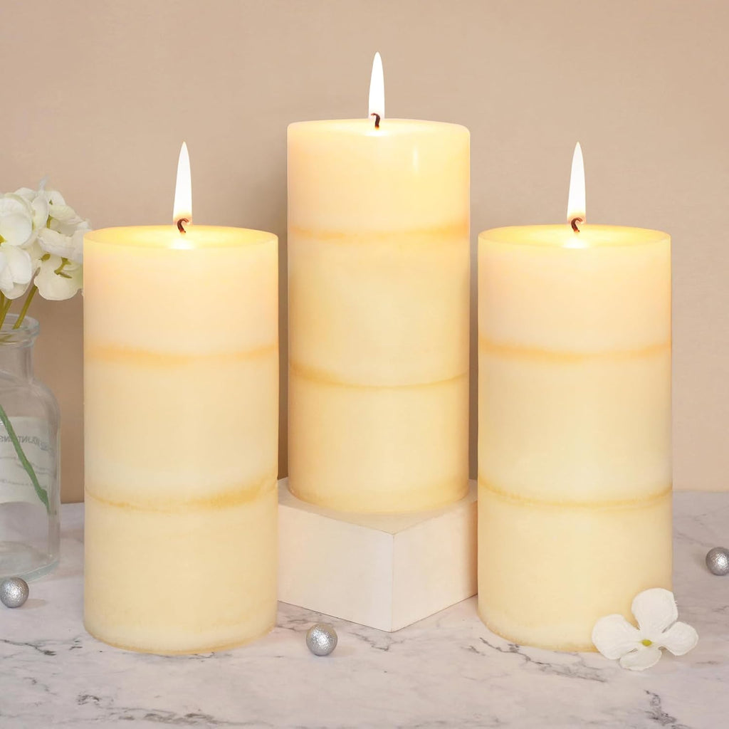 3x6 Inches Jasmine Scented Pillar Candles Ivory White Hand-Poured Long Burning Aromatherapy Candle for Home Scented Stress Relief Meditation Wedding Bar Table Centerpiece Decoration, 3 Pack