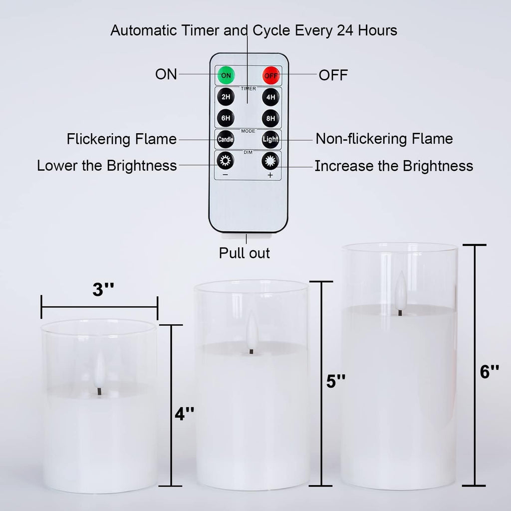 Amagic White Glass Flameless LED Candles Battery Operated with Remote Timer