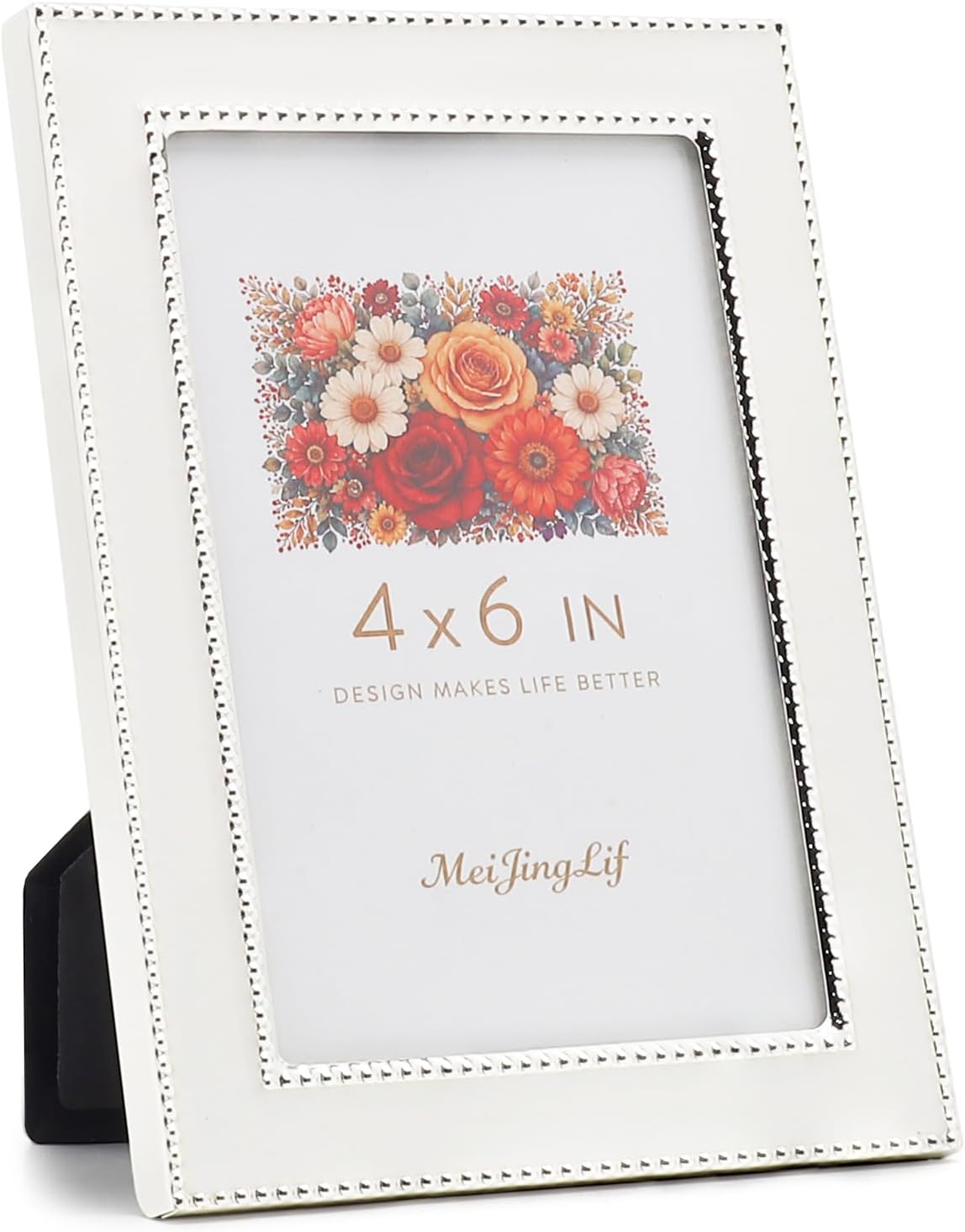 Premium Metal Picture Frame 4x6 Inches with Velvet Back Cover - Elegant and Durable Photo Frame for Displaying Cherished Memories, Perfect as Desk Decor, Home Office Accessory,White picture frame
