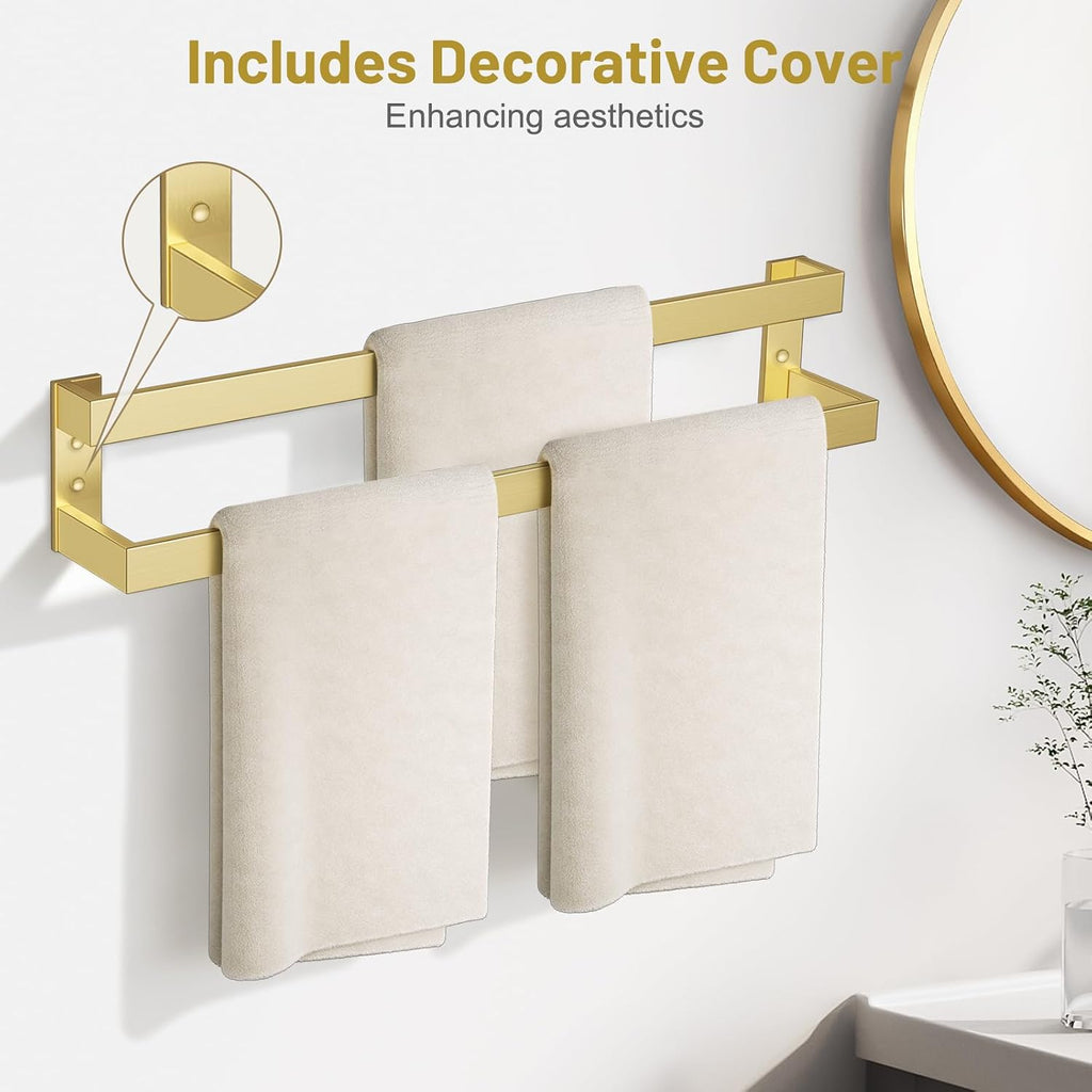 Double Towel Bar,Towel Rack for Bathroom Stainless Steel Wall-Mounted Bathroom Hardware Brushed Gold 24 Inch Bathroom Accessories
