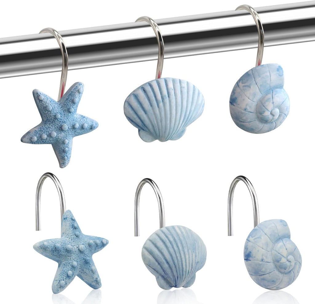 Seashell Decorative Shower Curtain Hooks, Fashion Shower Curtain Rings, Ocean Shower Curtain Hangers, 12PCS Shower Hooks for Shower Curtain, Bathroom, Bedroom, Living Room, Home Decor