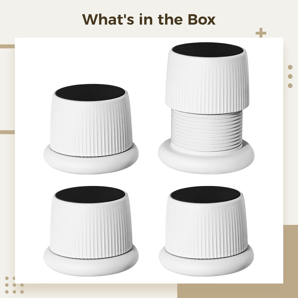4 Pcs Furniture Leg Elevators, Robust White Screw Design Adjustable Furniture Risers with Anti-Slip Pads, 1.57-2.48 in Height Adjustable Bed Risers for Cabinet, Desk, Table & Bed
