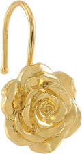 Metal Rose Shower Curtain Hooks, Rust-Resistant Hooks for Shower Curtain Rods, Set of 12, Beautiful Floral Rose Design Bathroom Decoration Hooks (Gold)