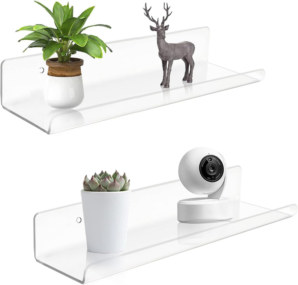 ROYALITA 2-Pack Small Acrylic Shelves Wall Mounted, 12 in Display Shelves