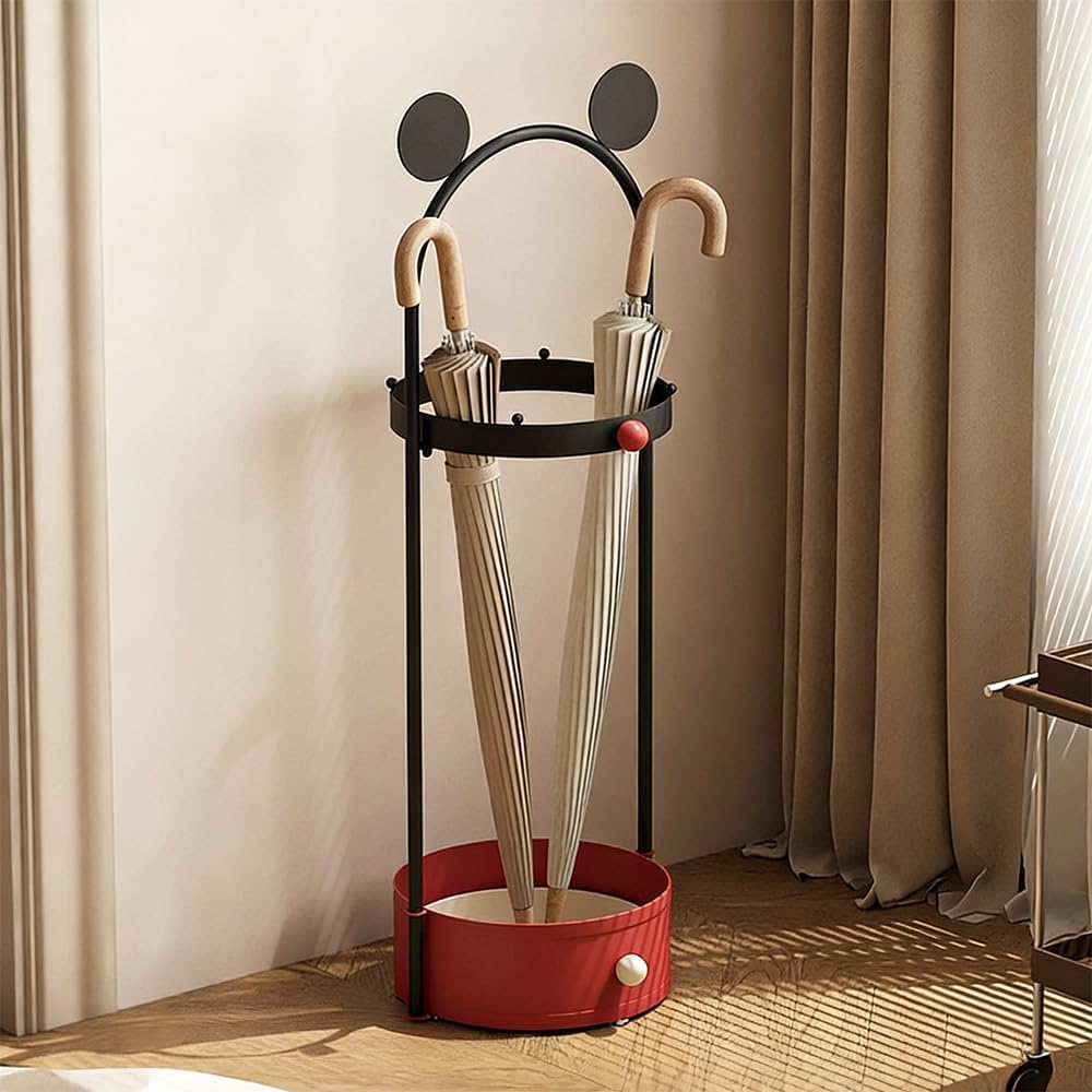 Umbrella Holder with Drip Tray & Hooks, Metal Umbrella Stand for Entryway