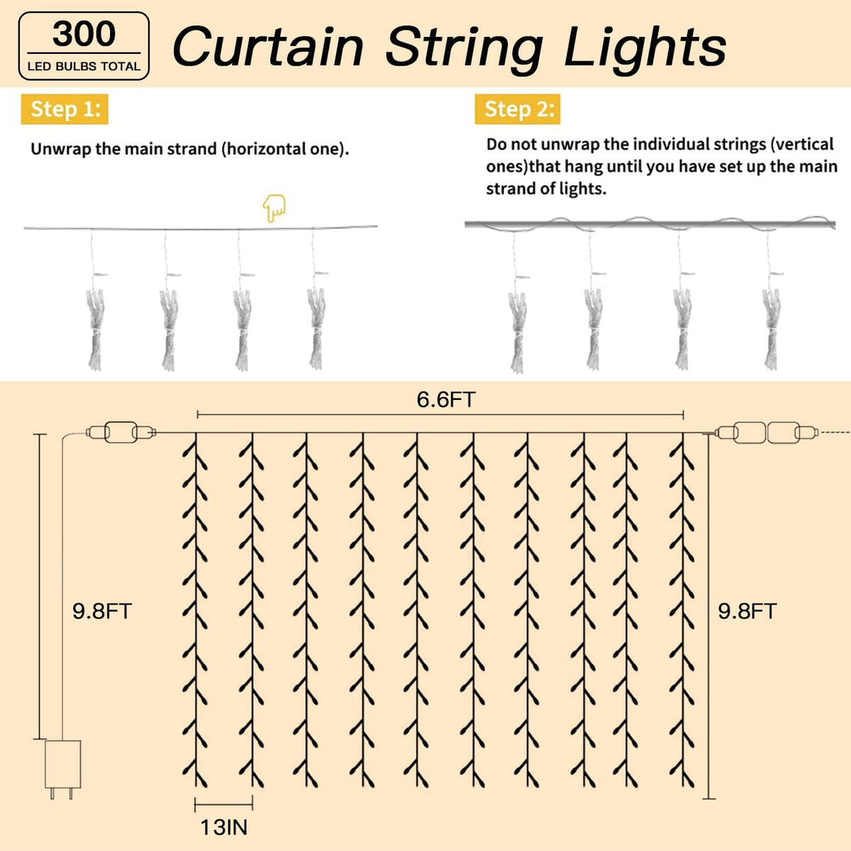 300 LED Green Curtain String Lights 9.8x9.8FT, Plug in Fairy Lights, 9 Hooks, Dimmable Timer 8 Modes, IP44 Waterproof, Gaming Room Wall Summer Patio Party Jungle Window Indoor Outdoor Decor