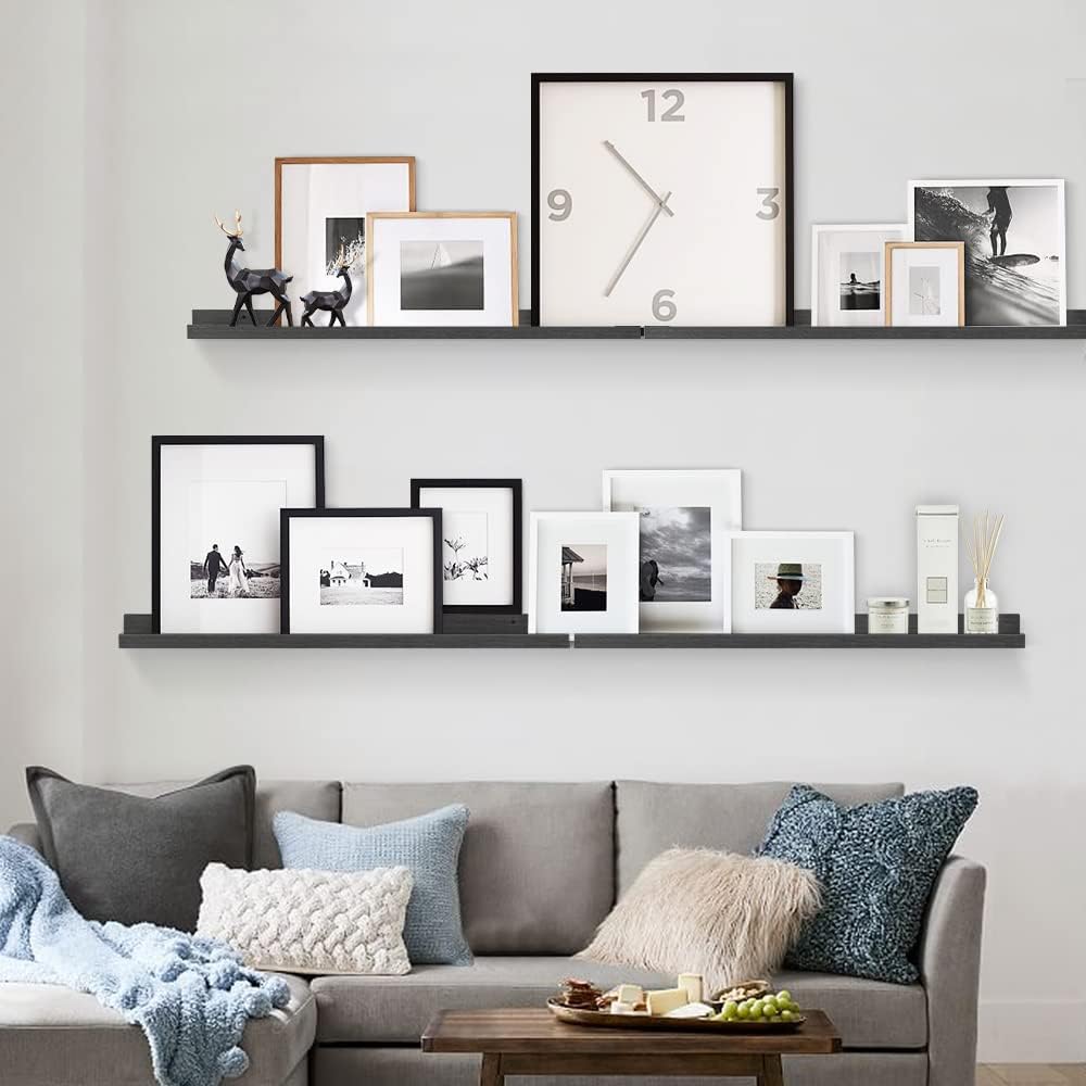 Black Picture Ledge Shelf 36 Inches Long, Floating Photo Shelves with Lip