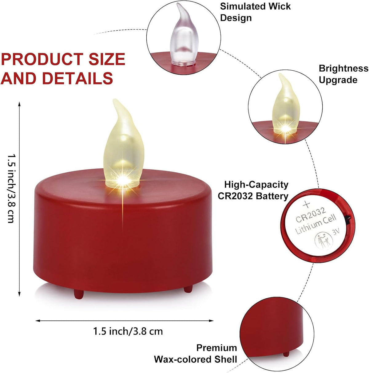 Flameless LED Tea Lights Candles 100 Pack Battery Operated Red