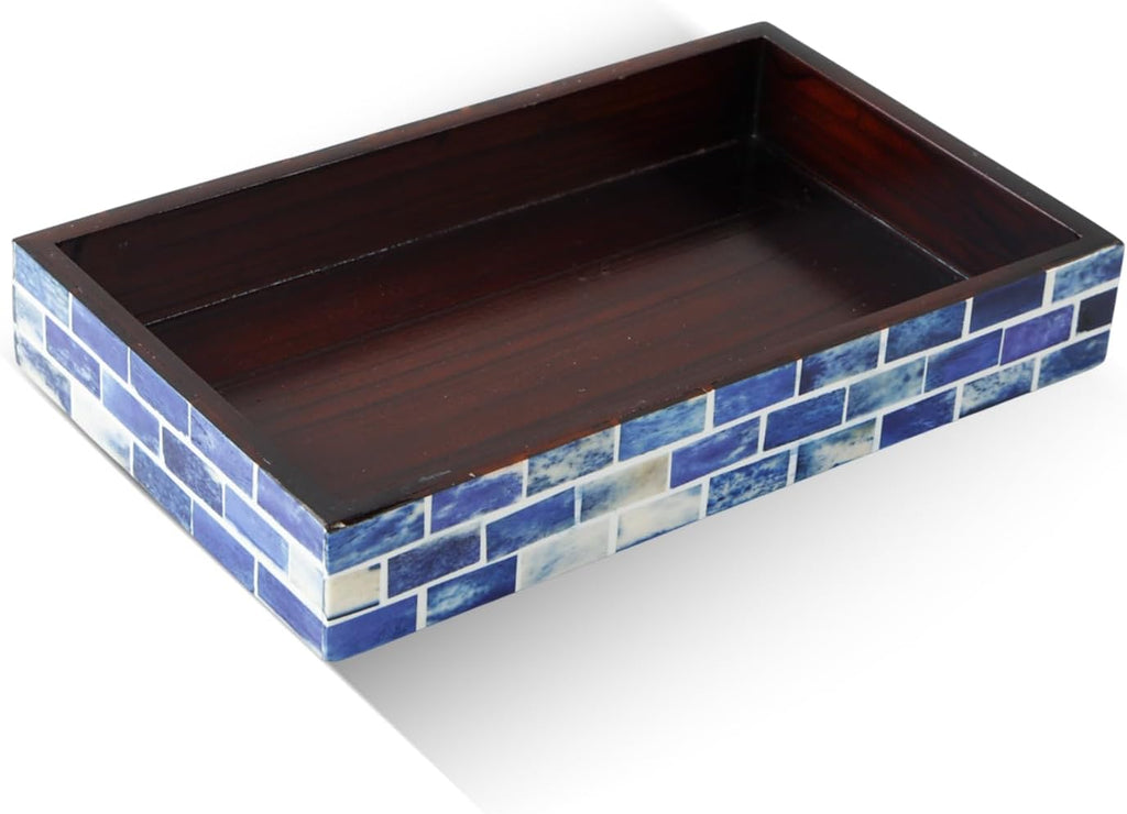 Handicrafts Home Bone Inlay Indigo Decorative Organizer Vanity Tray, 10x6