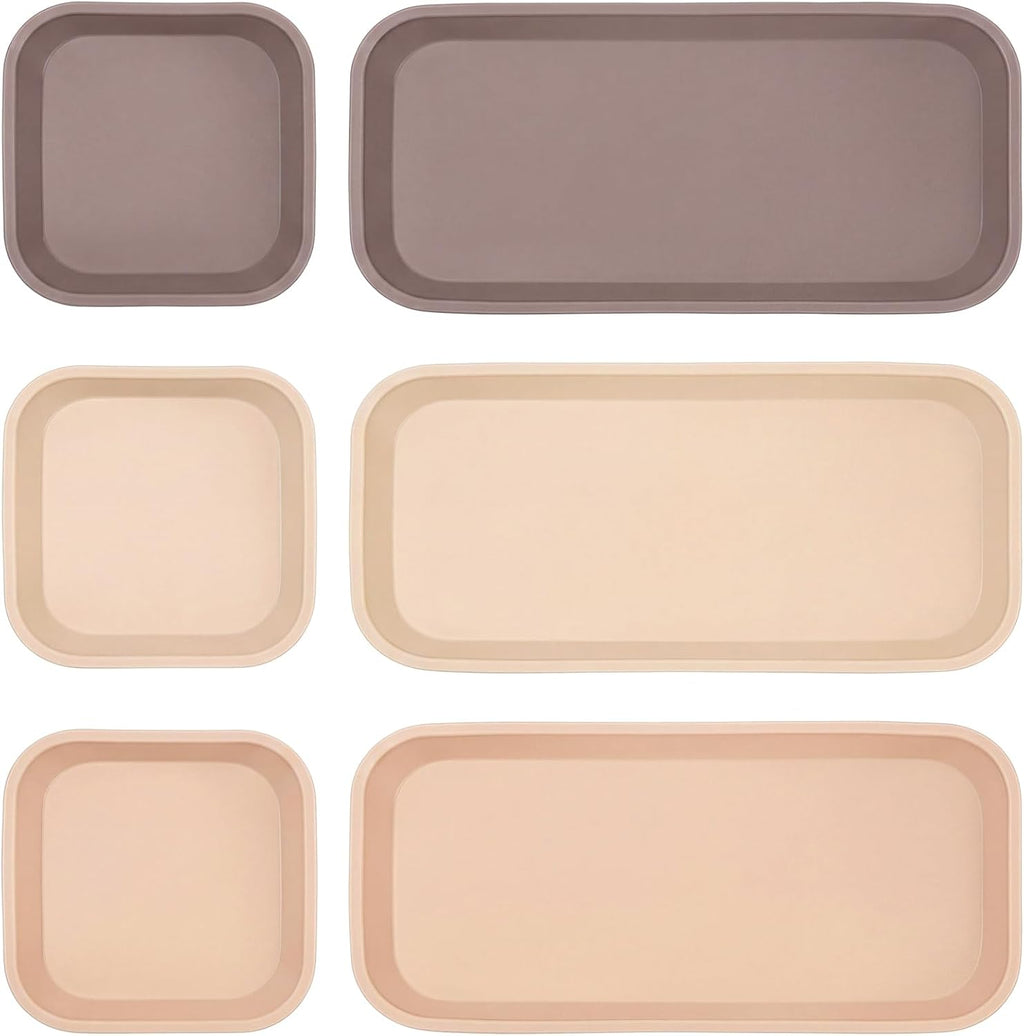 Wenqik 6 Pcs Mini Silicone Vanity Tray Bathroom Counter, Mocha, Linen, Tan