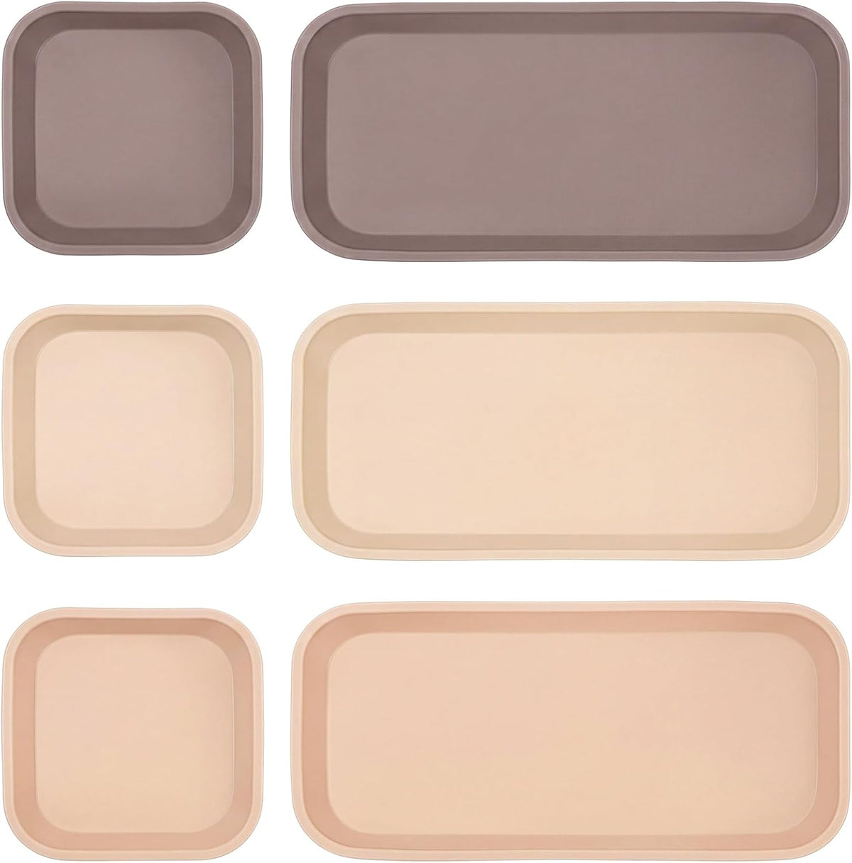Wenqik 6 Pcs Mini Silicone Vanity Tray Bathroom Counter, Mocha, Linen, Tan