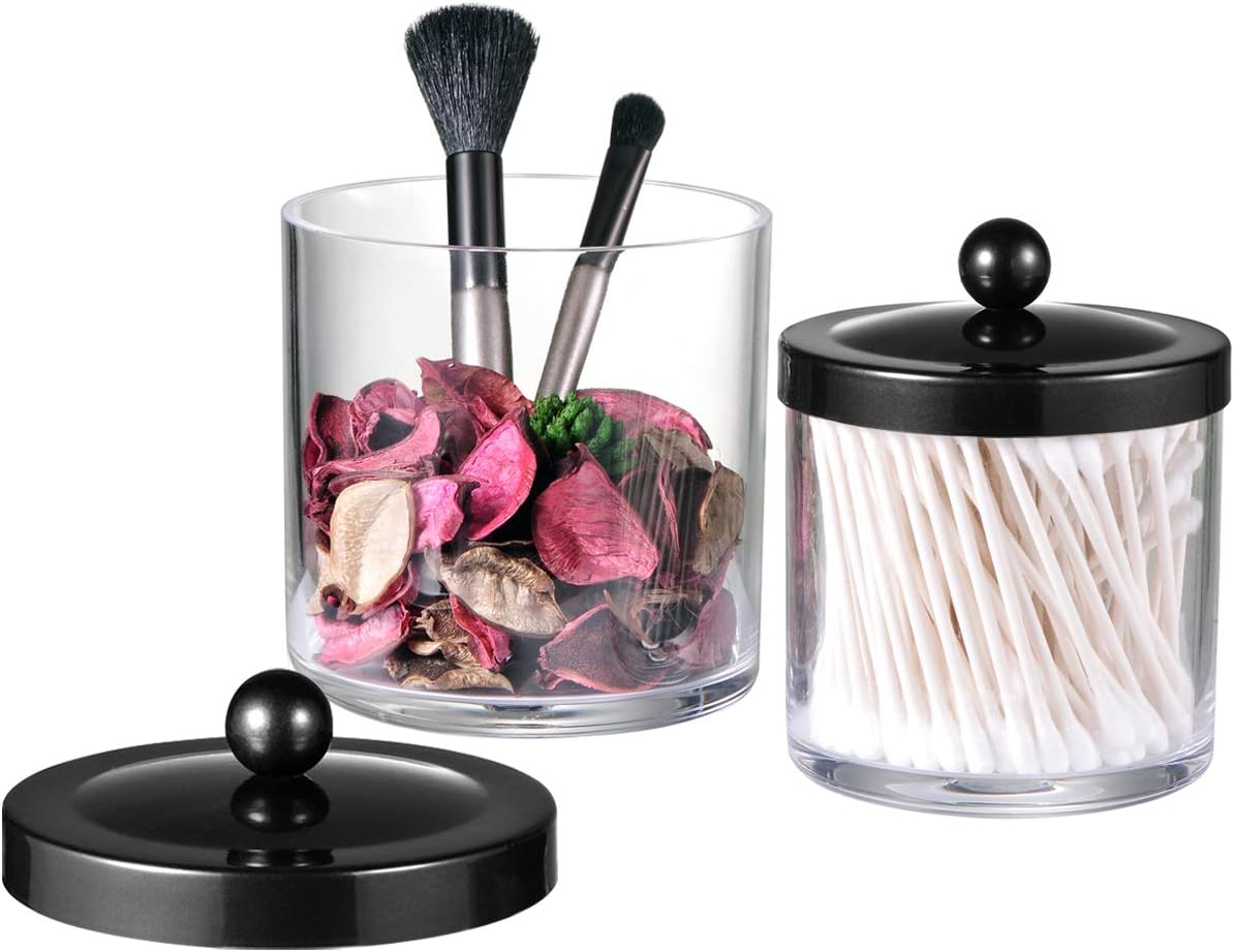 SheeChung 2 Pack Plastic Apothecary Jars with Black Metal Lids