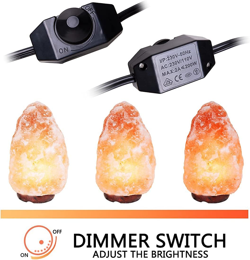 Himalayan Salt Lamp Cord Replacement with Dimmer Switch(2-Pack) and E12 Halogen Salt Lamp Bulbs(6-Pack)